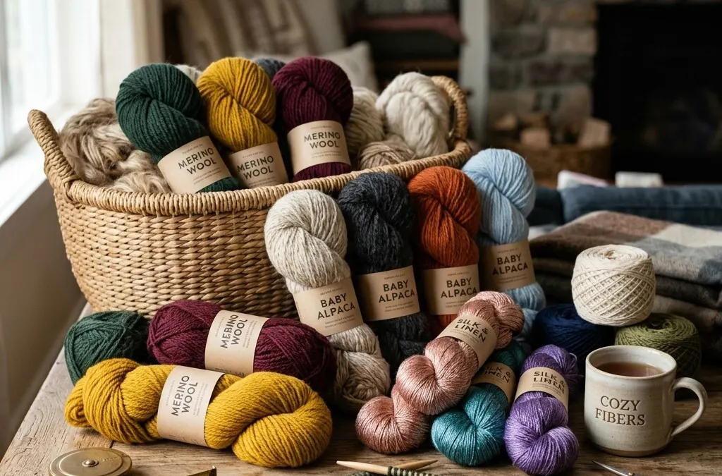 Collection of colorful yarn skeins and knitting reference books