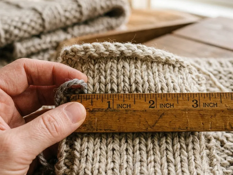 Measuring knitting gauge with a ruler