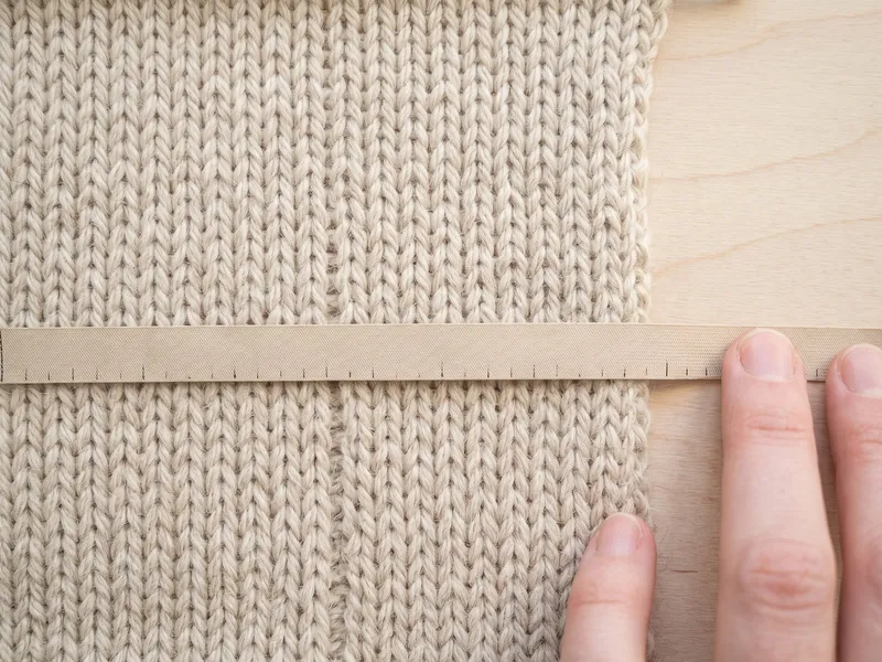 Measuring knitting gauge with a ruler