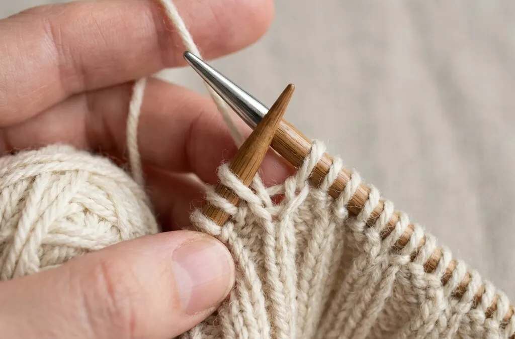 Close-up of a stretchy and invisible edge knitted with the Italian bind-off