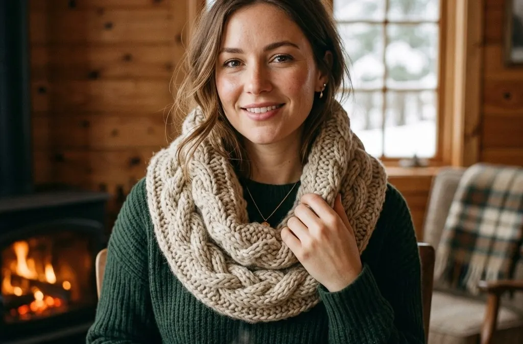 A beautiful hand-knitted cowl in warm wool