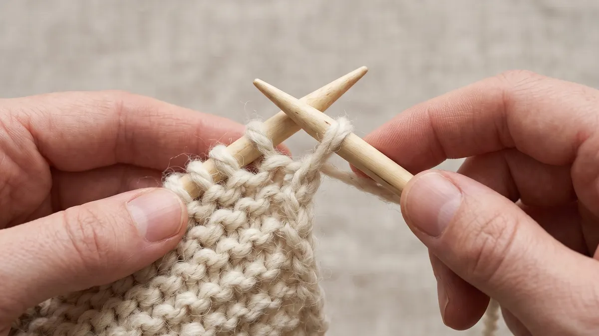 Royal blue and earth-toned knitting yarn lying on a table
